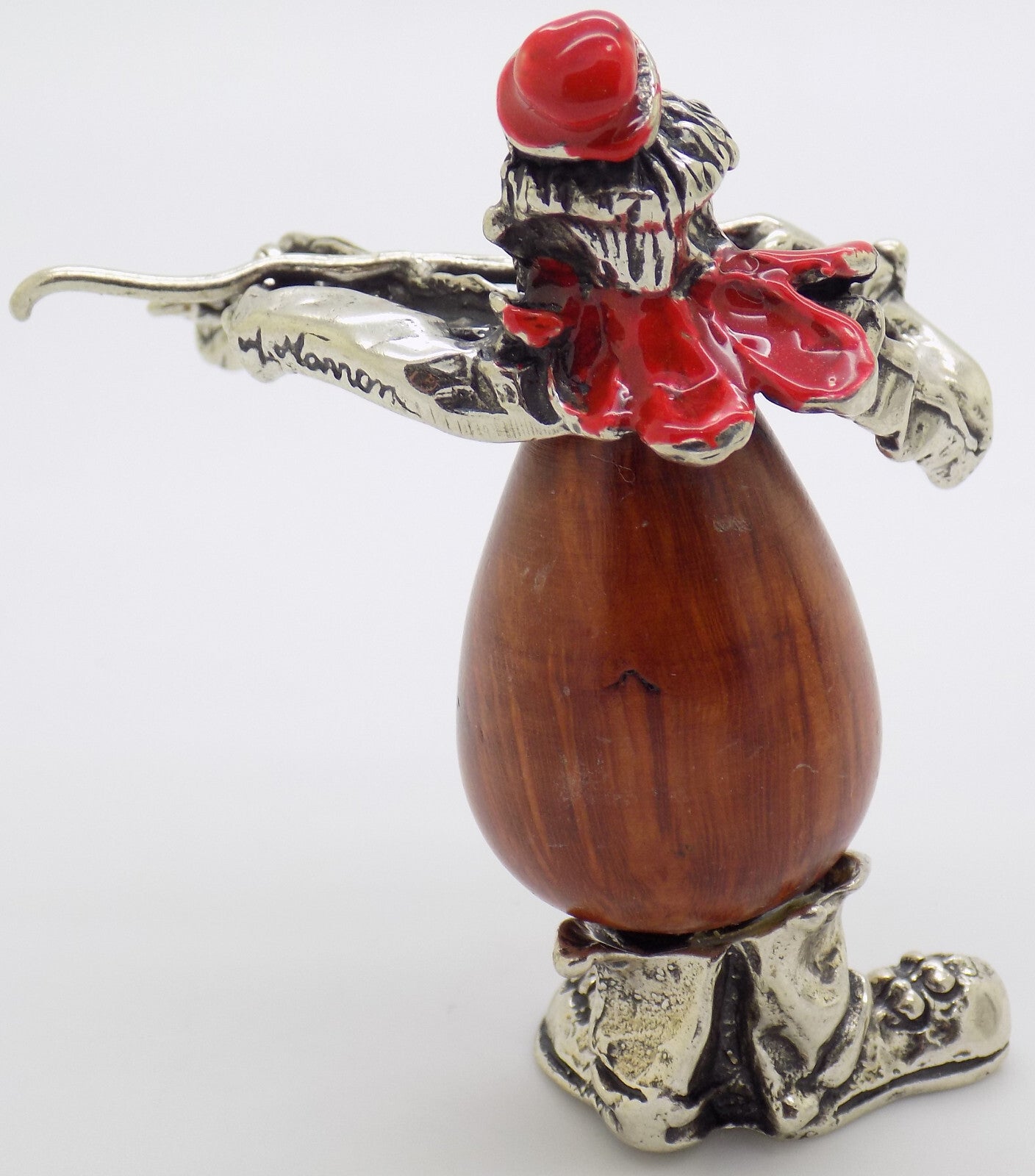 Vintage Italian Handmade Genuine Silver & Wood Clown w/t Violin Figurine