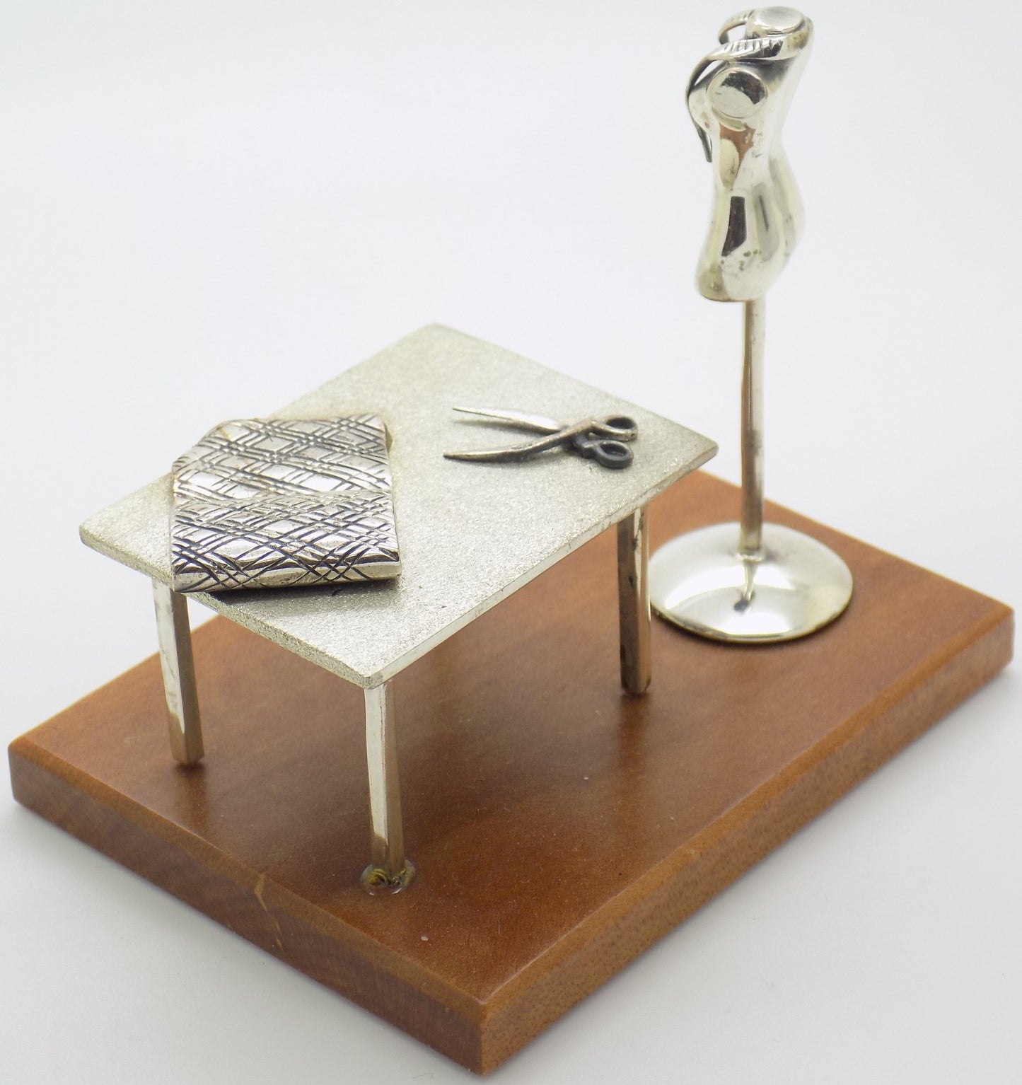 Vintage Italian Sterling Silver & Wood Medusa-Oro Sewing Studio Set Figurine