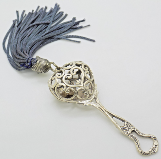 Vintage Italian Genuine Silver 800 Heart Shaped Baby Rattle Miniature Decorative
