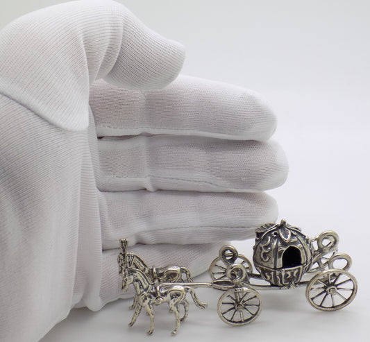 Vintage Italian Handmade Genuine Silver 800 Royal Carriage w/t 2 Horses Figurine