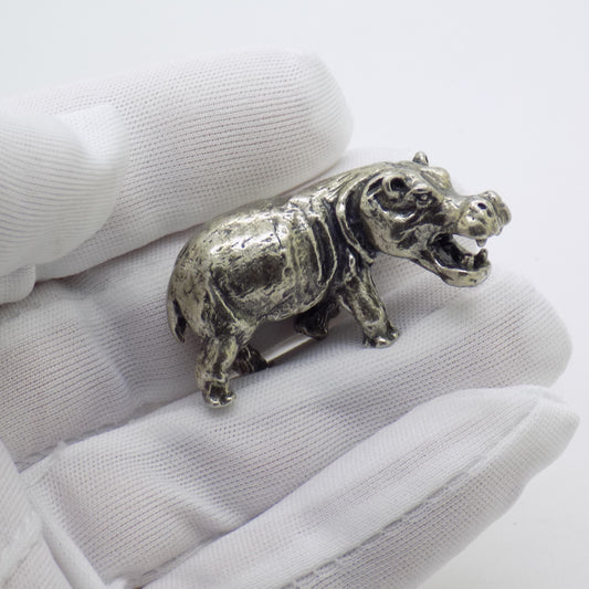 Vintage Italian Handmade Genuine Silver .800 Hippopotamus Detailed Figurine