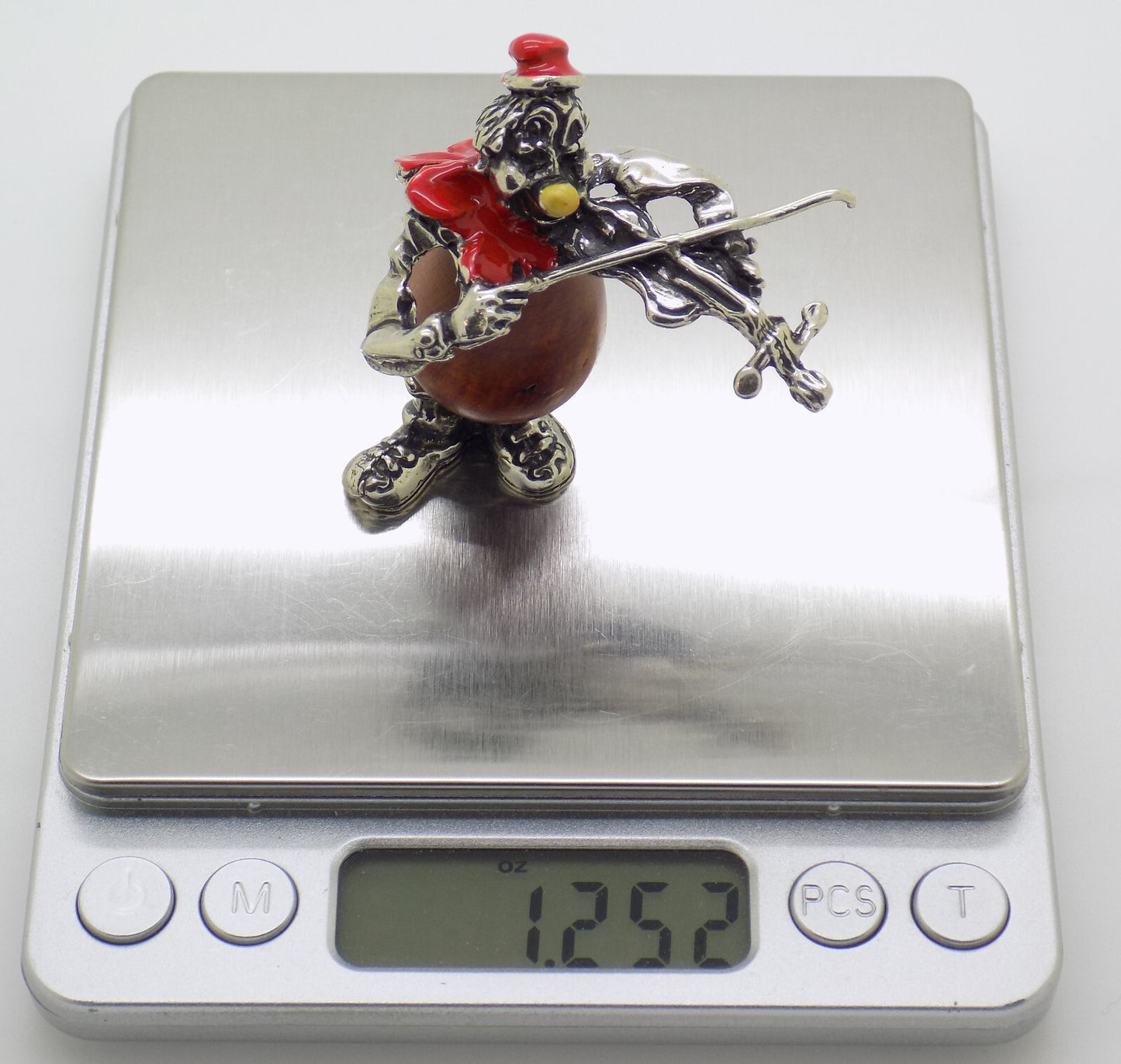 Vintage Italian Handmade Genuine Silver & Wood Clown w/t Violin Figurine