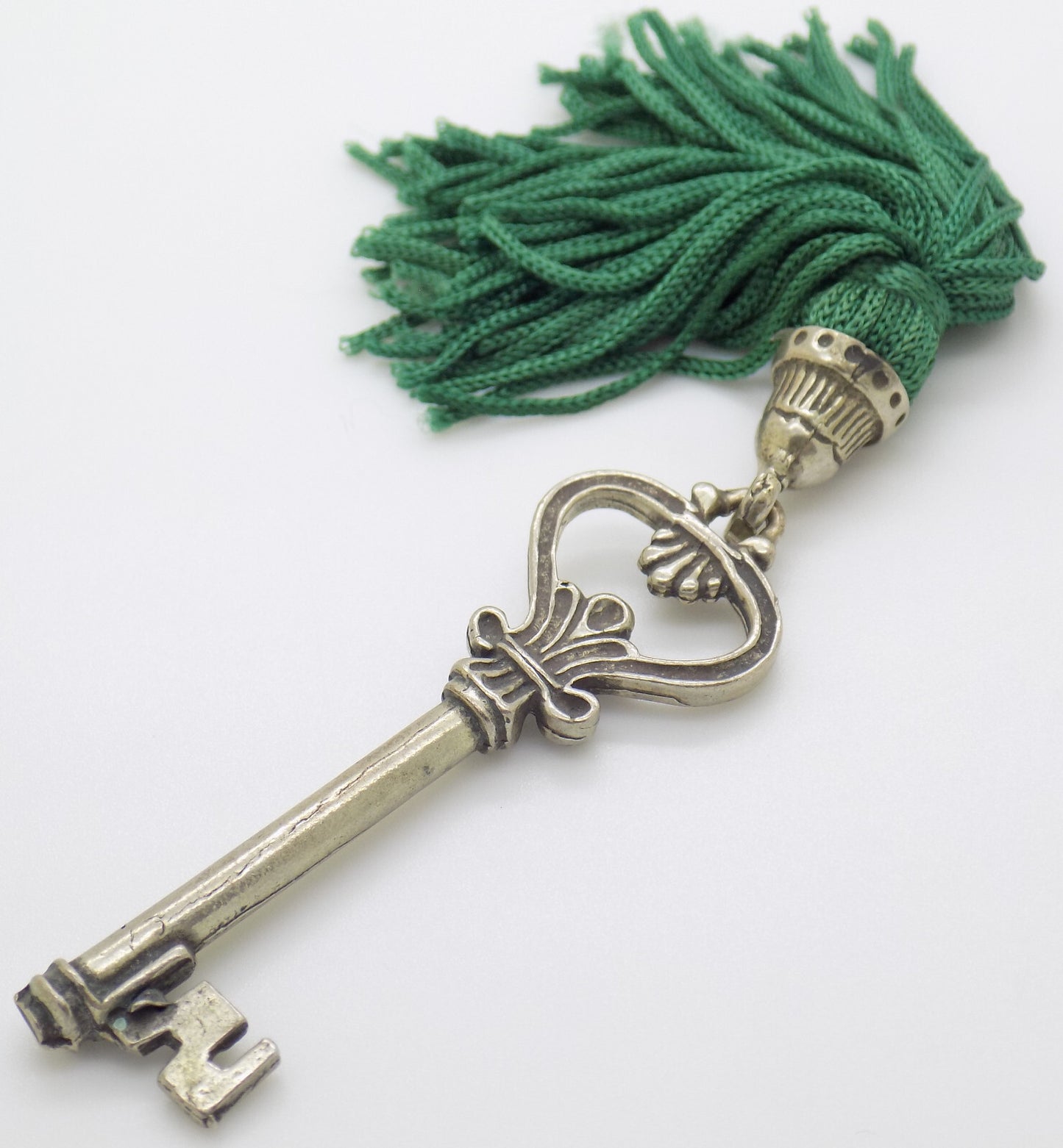 Vintage Italian Handmade Genuine Silver LIFE SIZE Secret Drawer Key w/t Tassel