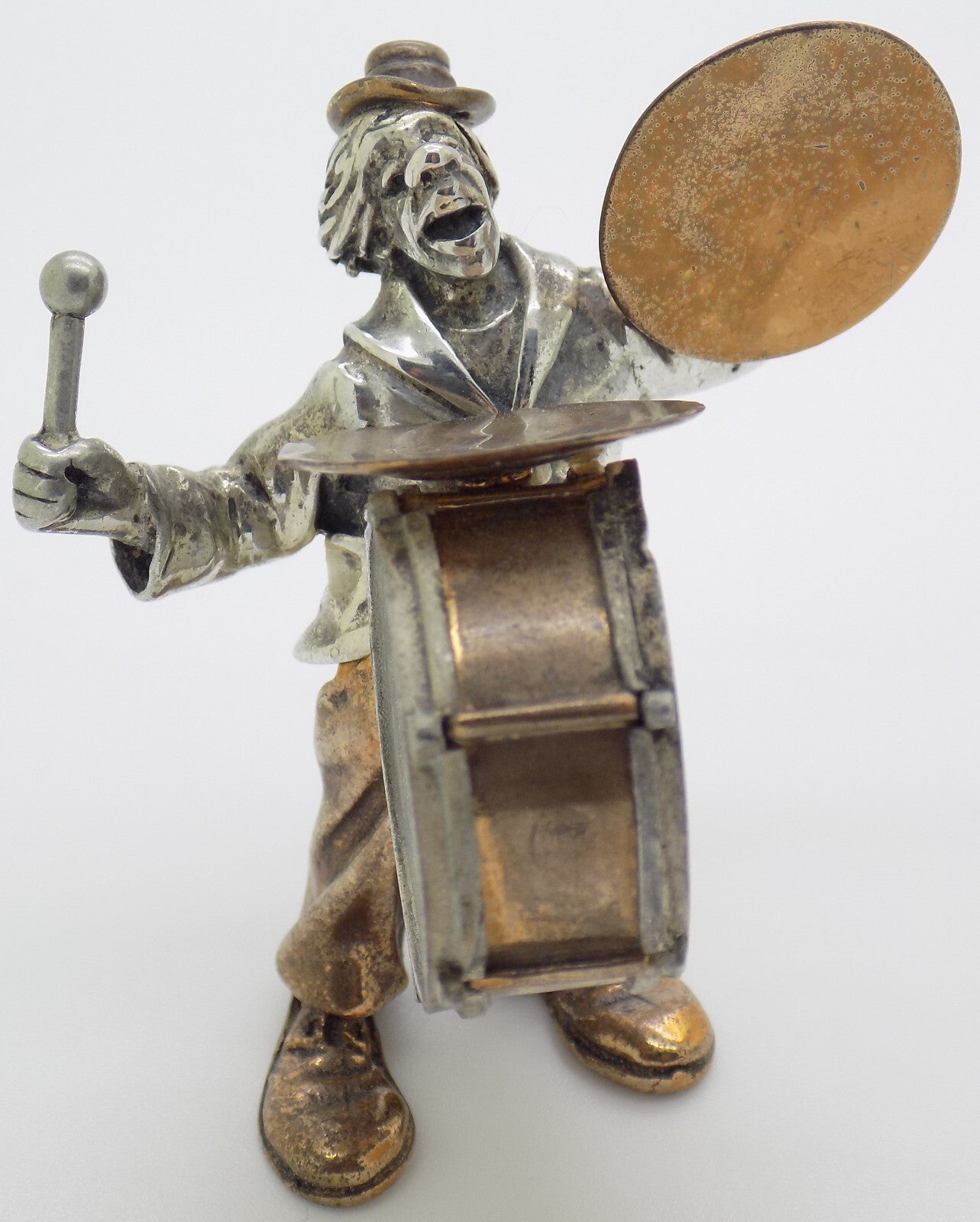 Vintage Italian Handmade Genuine Silver & Brass Rare ANGINI Clown w/t Drums Rare