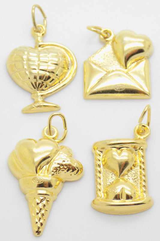 4 x Vintage Italian Handmade Sterling Silver 925 Lucky Charm Love Charm Pendants