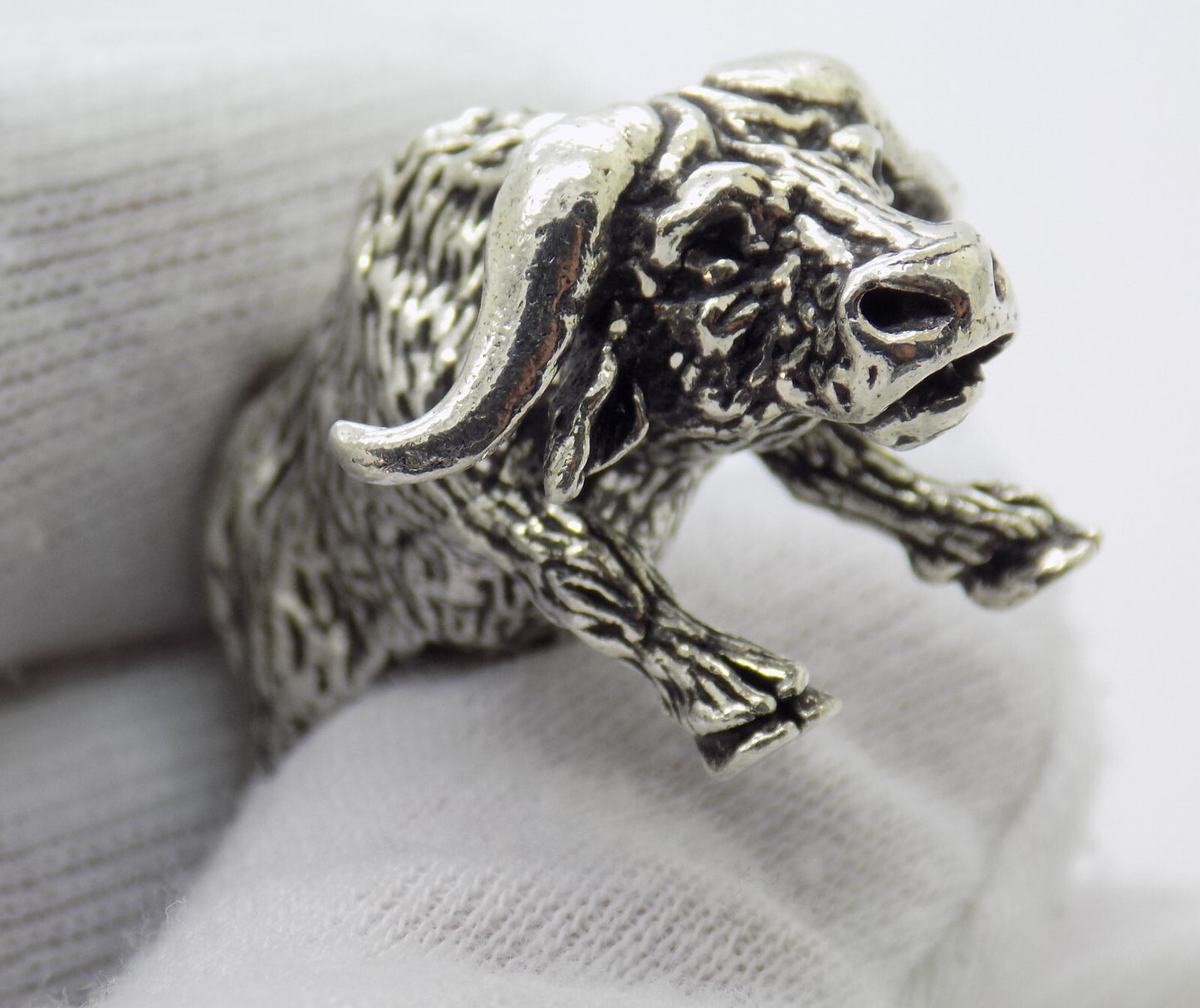 Vintage Italian Handmade Genuine Silver .800 Buffalo Detailed Figurine Statue