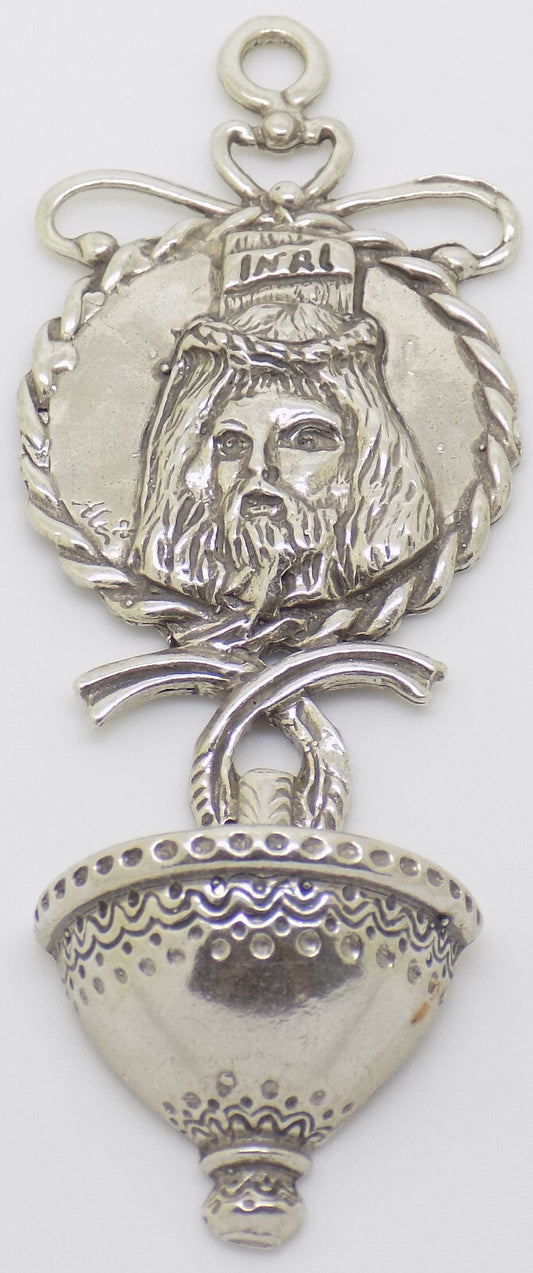 Vintage Italian Handmade Genuine Silver Jesus Christ Mini Holy Water Fountain