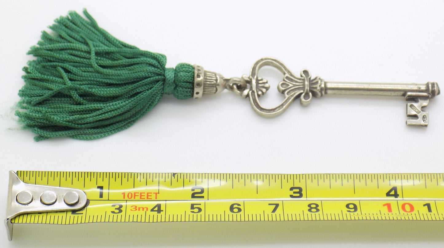 Vintage Italian Handmade Genuine Silver LIFE SIZE Secret Drawer Key w/t Tassel