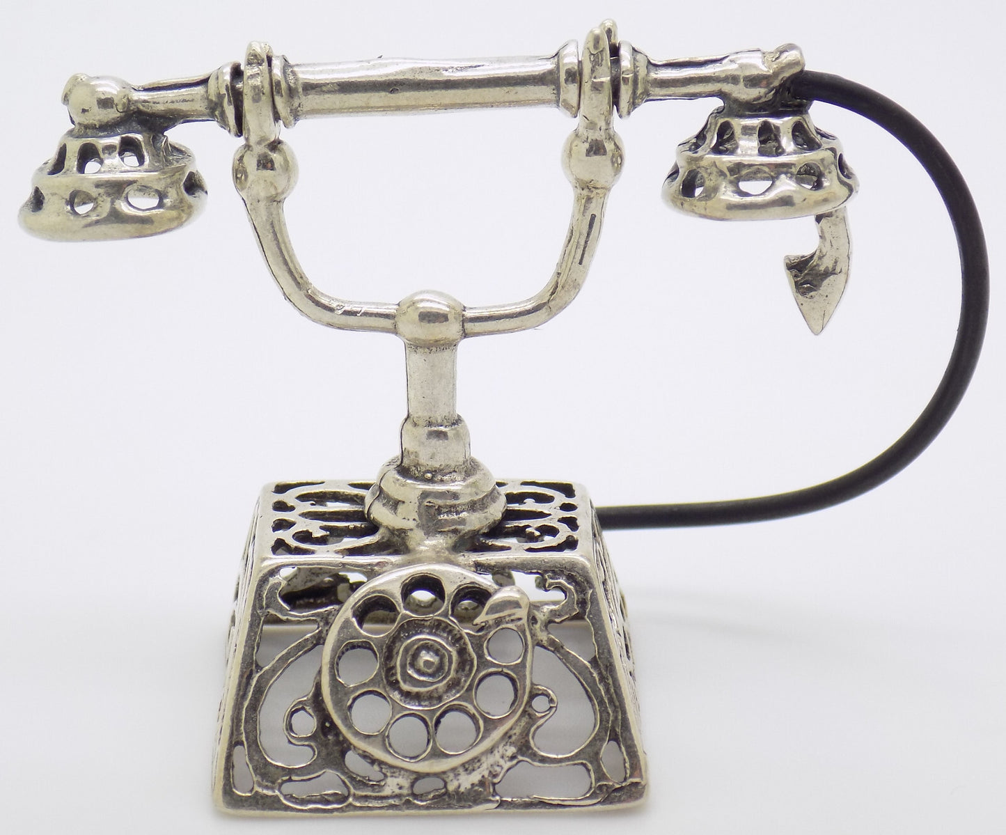 Vintage Italian Handmade Genuine Silver Old Phone Large Miniature Figurine
