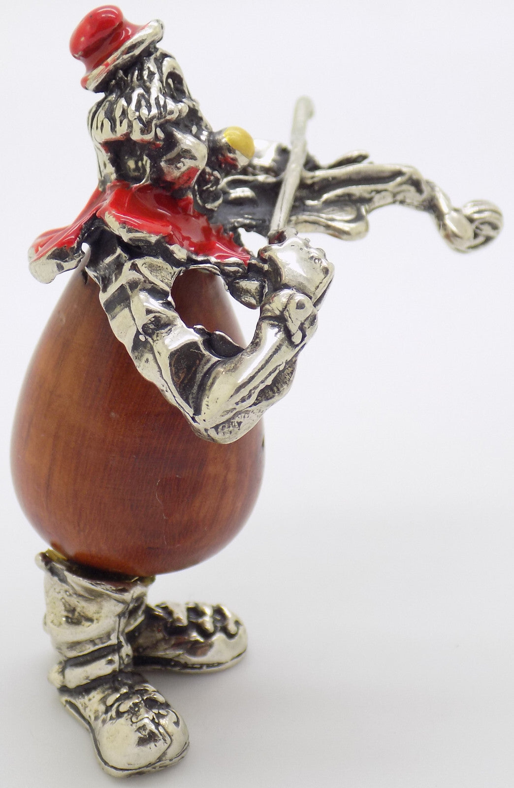 Vintage Italian Handmade Genuine Silver & Wood Clown w/t Violin Figurine