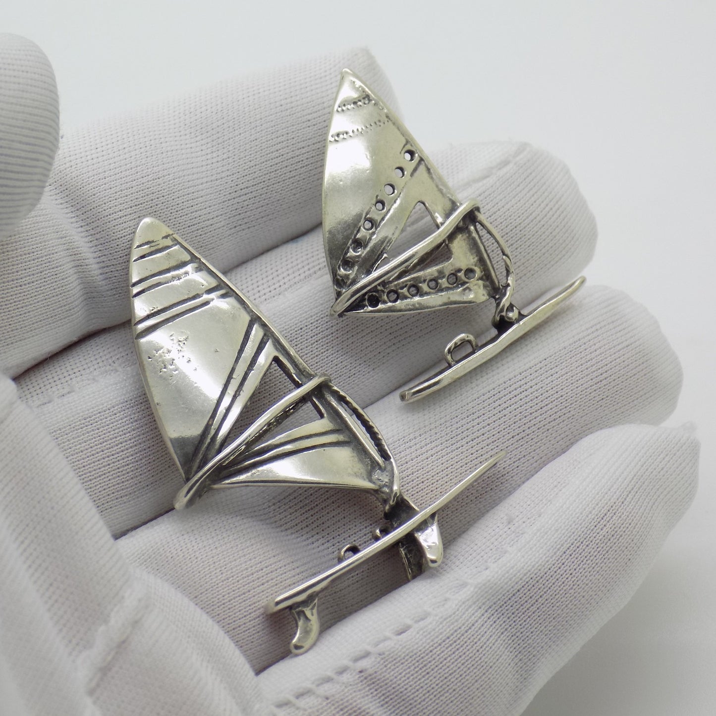 2 x Vintage Italian Handmade Genuine Silver 800 Windsurfs Miniature from Arezzo