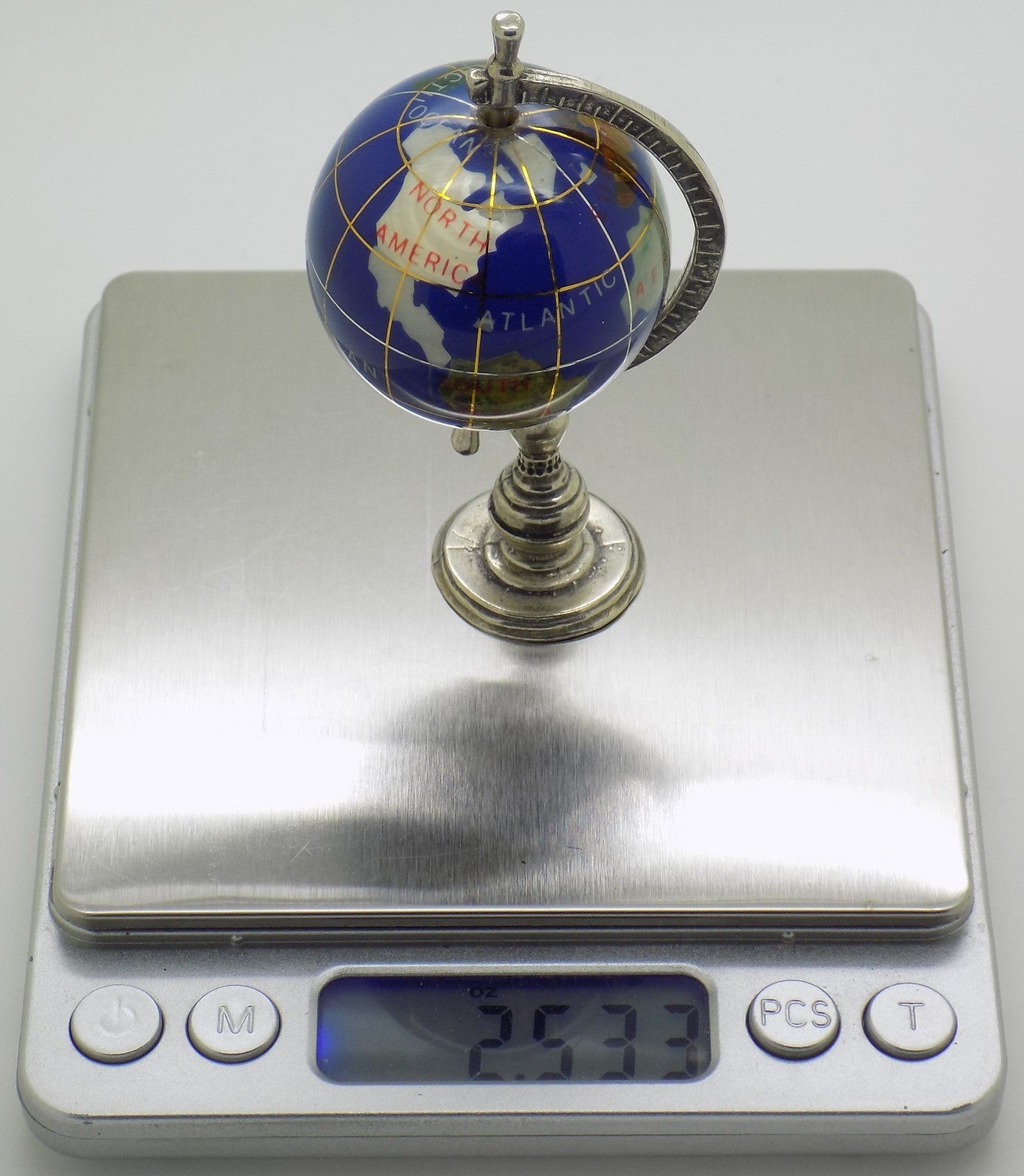 Vintage Italian Silver & Porcelain Rotating Globe Large Figurine made in Tuscany