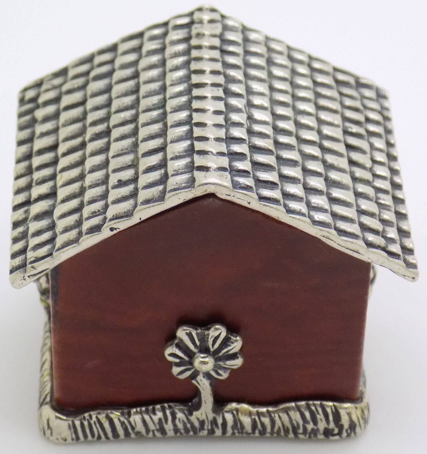 Vintage Italian Handmade Genuine Silver & Wooden LARGE Doghouse & Dog Figurine