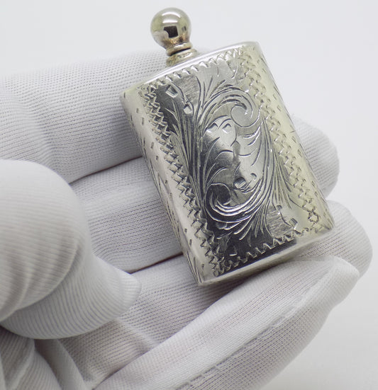 Vintage Italian Handmade Genuine Silver .800 Chiseled Perfume Purse Bottle