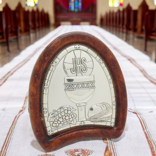 Vintage Italian Handmade Silver Lamina Sheet JHS Christian Icon Holy Eucharist