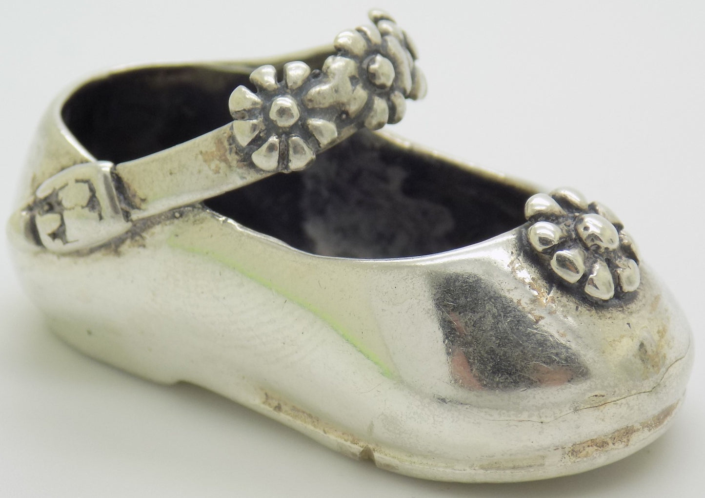 Vintage Italian Sterling Silver 925 Child Shoe with Flowers Miniature 1980s