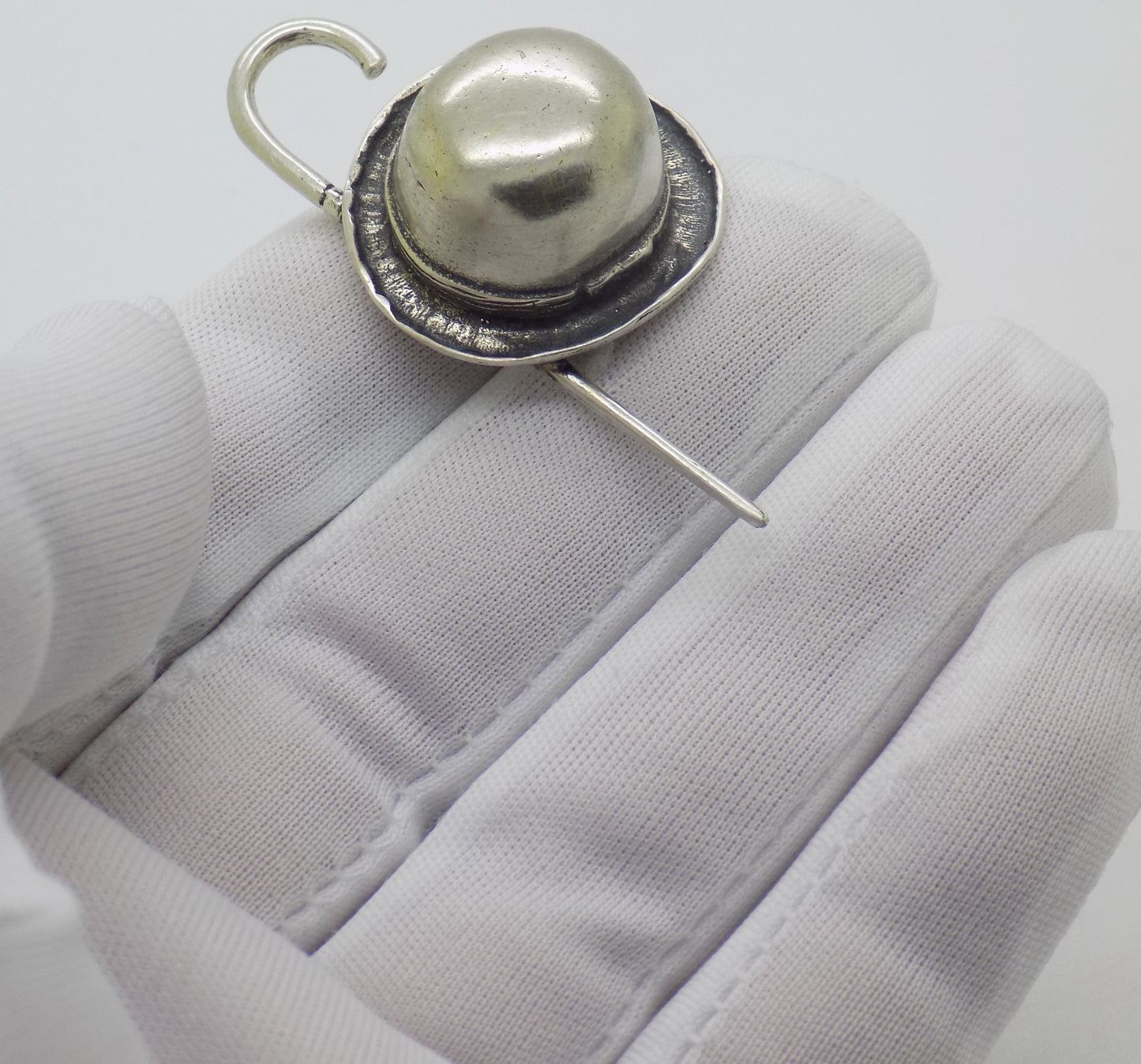 Vintage Italian 800 Silver Bowler Hat Stick Dollhouse Miniature Figurine Novara