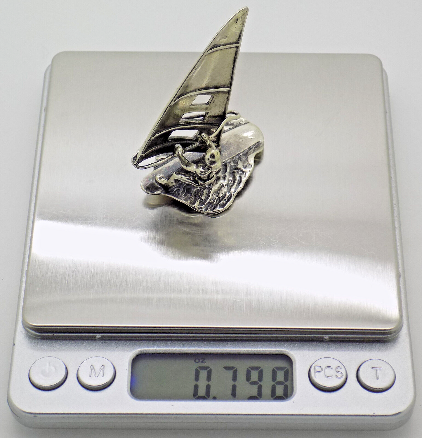 Vintage Italian Handmade Genuine Silver Windsurf & Windsurfer Large Figurine 800
