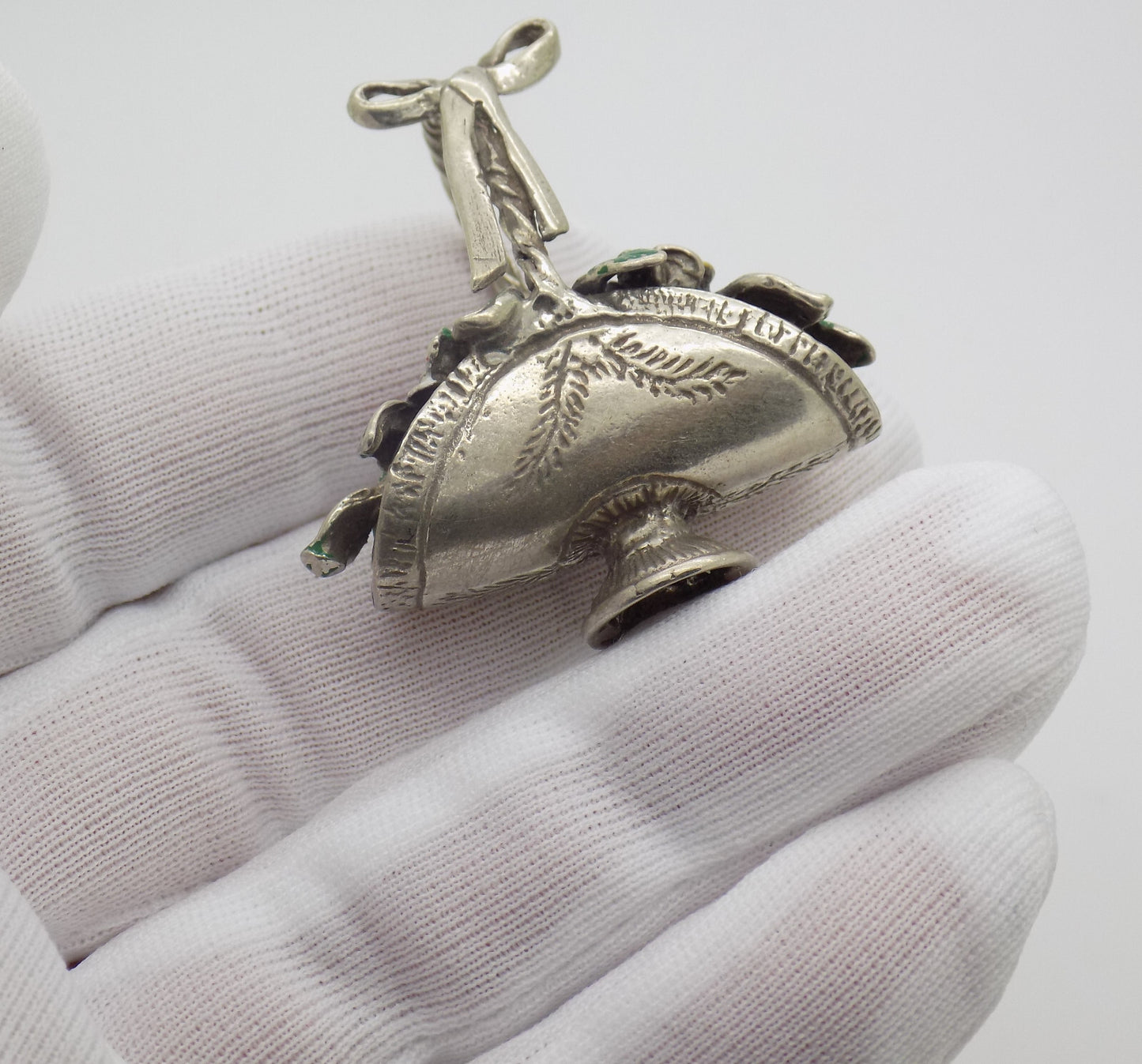 Vintage Italian Handmade Genuine Silver Flower Basket RARE Dolhouse Miniature