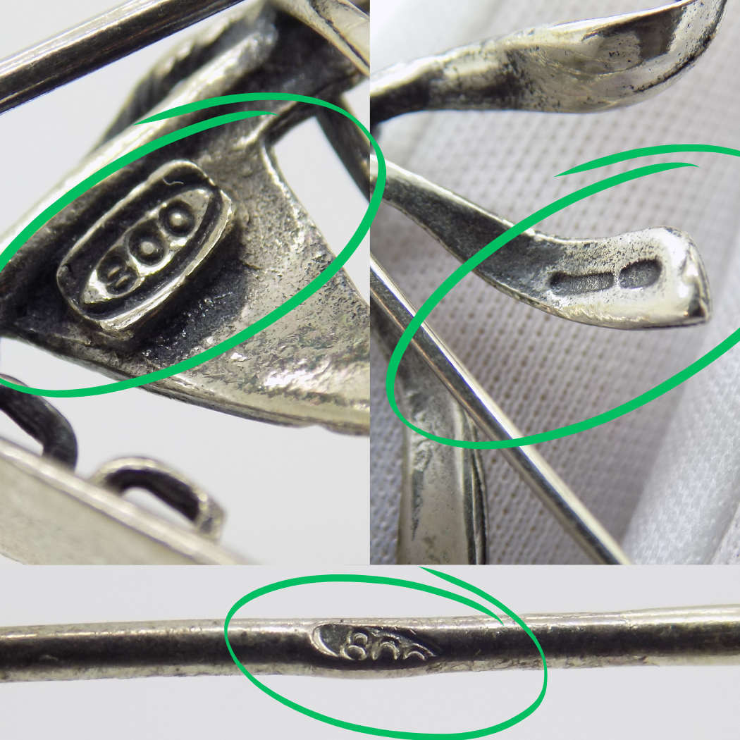 Vintage Italian Handmade Genuine Silver 3 x Brooches Anchor Ribbon and Windsurf