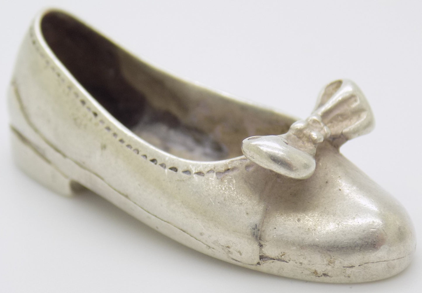 Vintage Italian Handmade Silver Shoe w/t Ribbon Dollhouse Miniature Collectible
