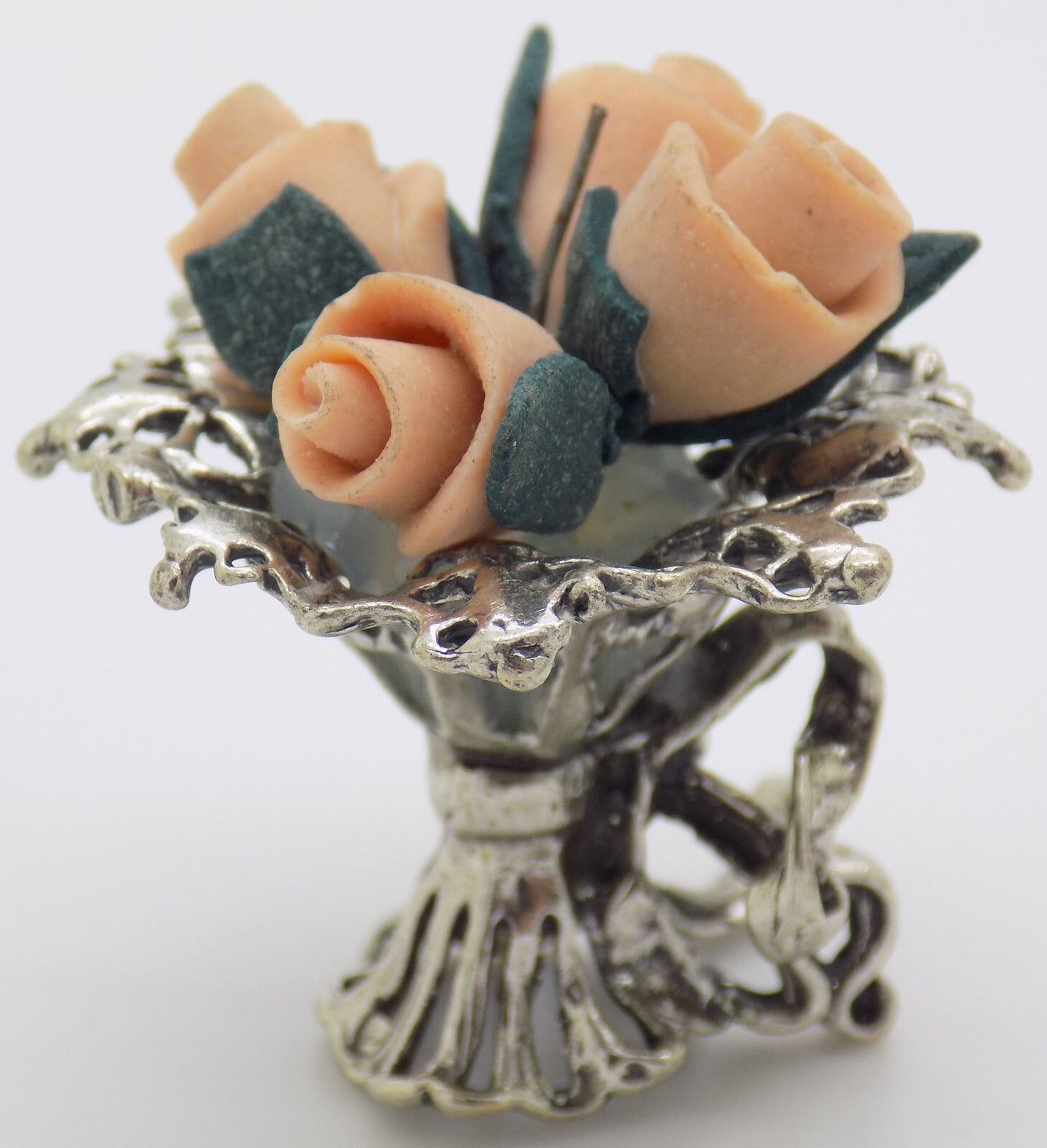 Vintage Italian Handmade Genuine Silver 800 Flower Bouquet Dollhouse Miniature