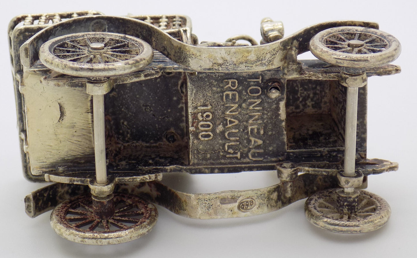 Vintage Italian Handmade Genuine Silver Tonneau Renault 1900 Car RARE Figurine