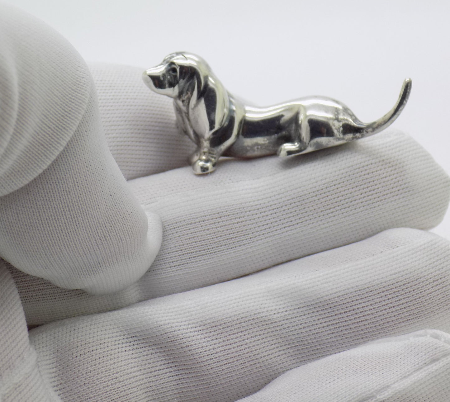 Vintage Italian Handmade Genuine Silver Wiener Dog Dachshund Dollhouse Miniature