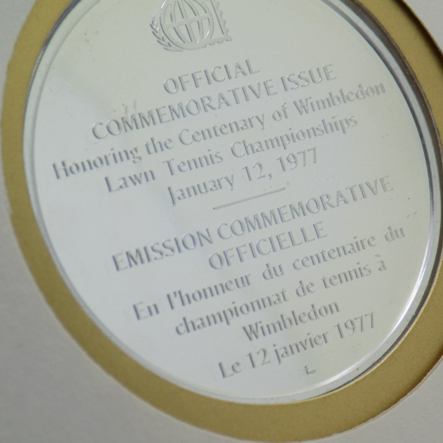 1977 Int'l Society of Postmasters 100 Years of Tennis in Wimbledon Silver Medal