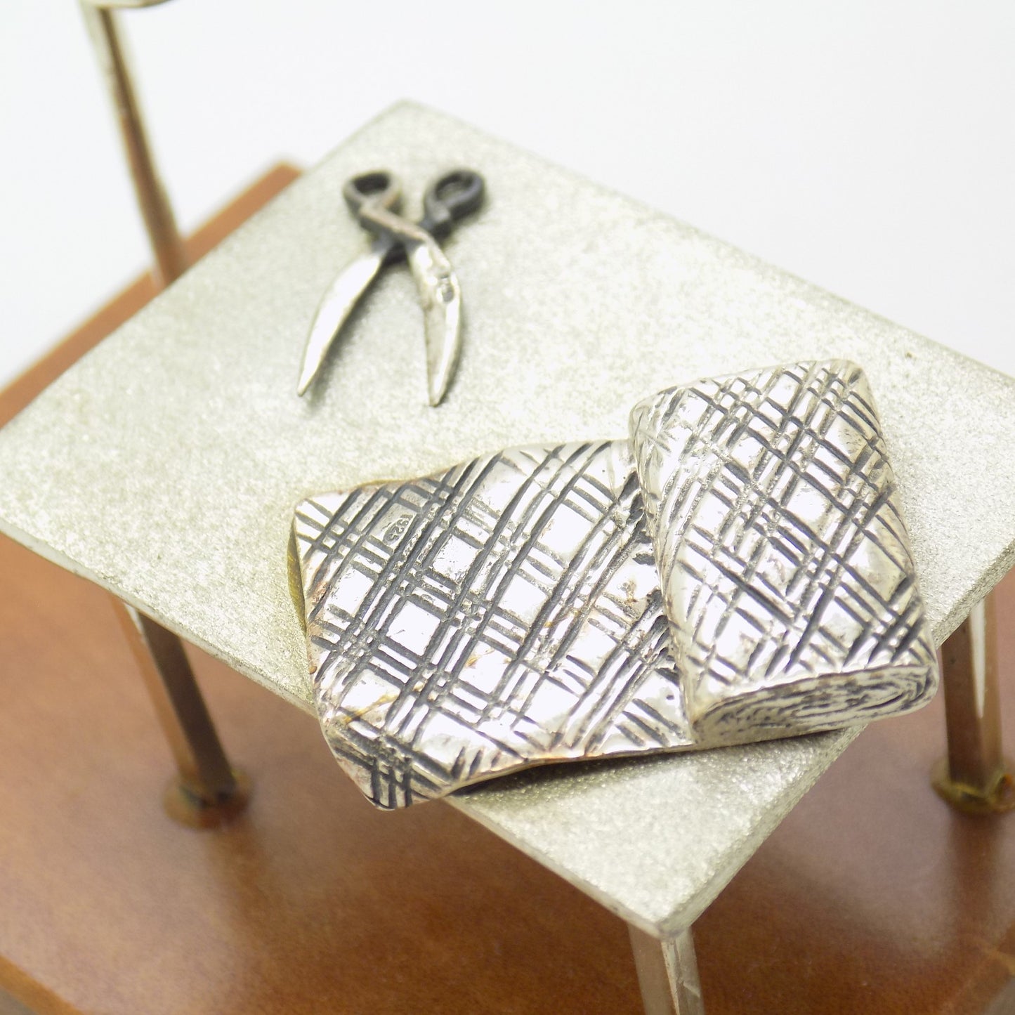 Vintage Italian Sterling Silver & Wood Medusa-Oro Sewing Studio Set Figurine