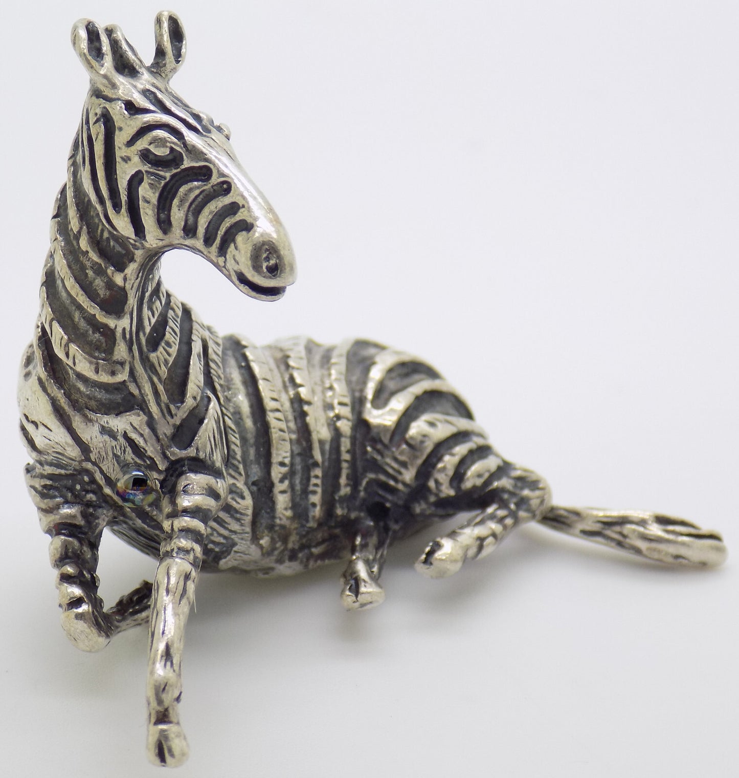 Vintage Italian Handmade Genuine Silver .800 Sitting Zebra Detailed Figurine