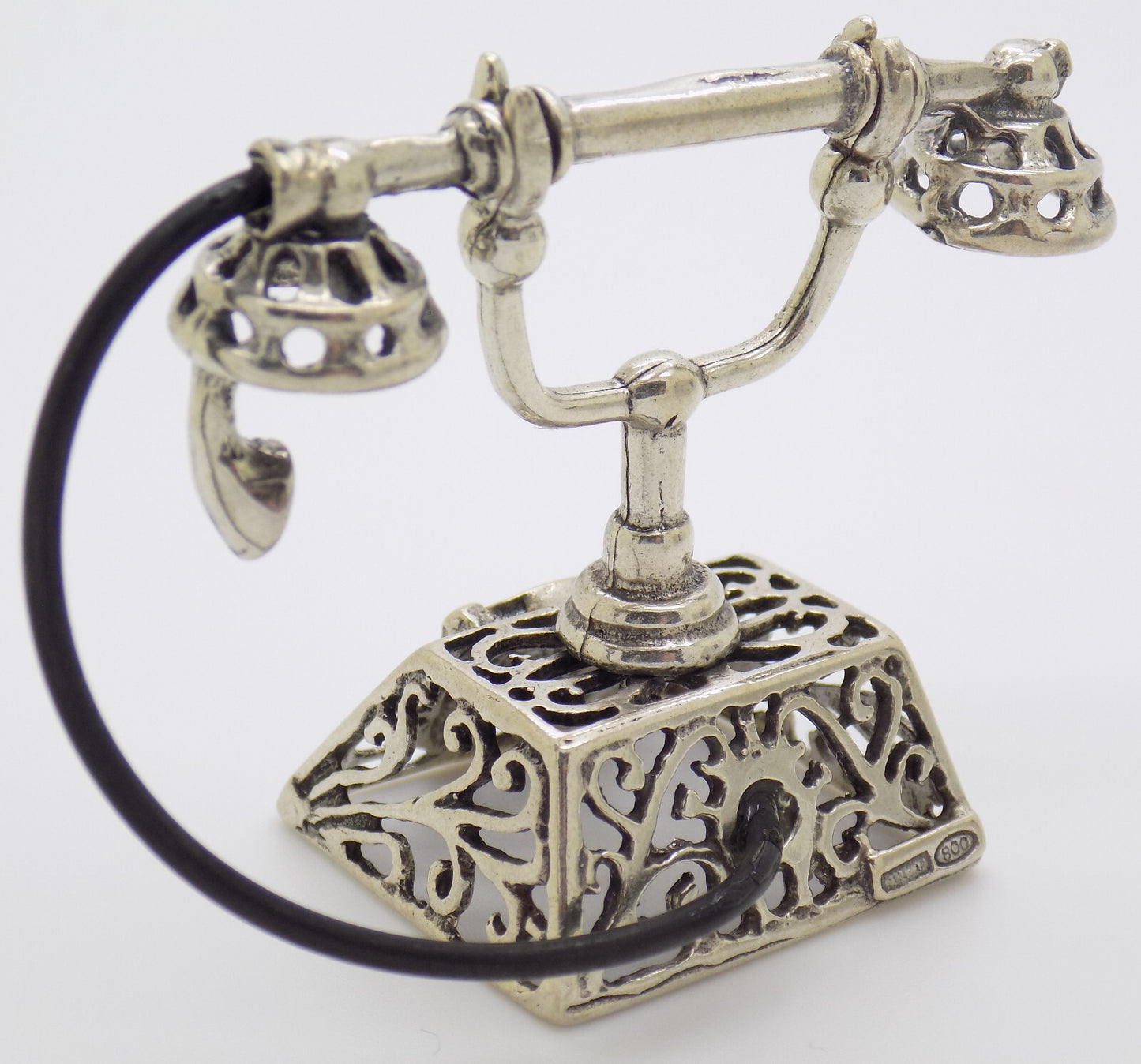 Vintage Italian Handmade Genuine Silver Old Phone Large Miniature Figurine