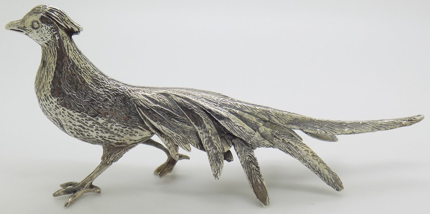 Vintage Italian Handmade Silver 800 Pheasant Large Figurine Animal Sculpture