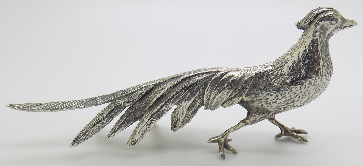 Vintage Italian Handmade Silver 800 Pheasant Large Figurine Animal Sculpture