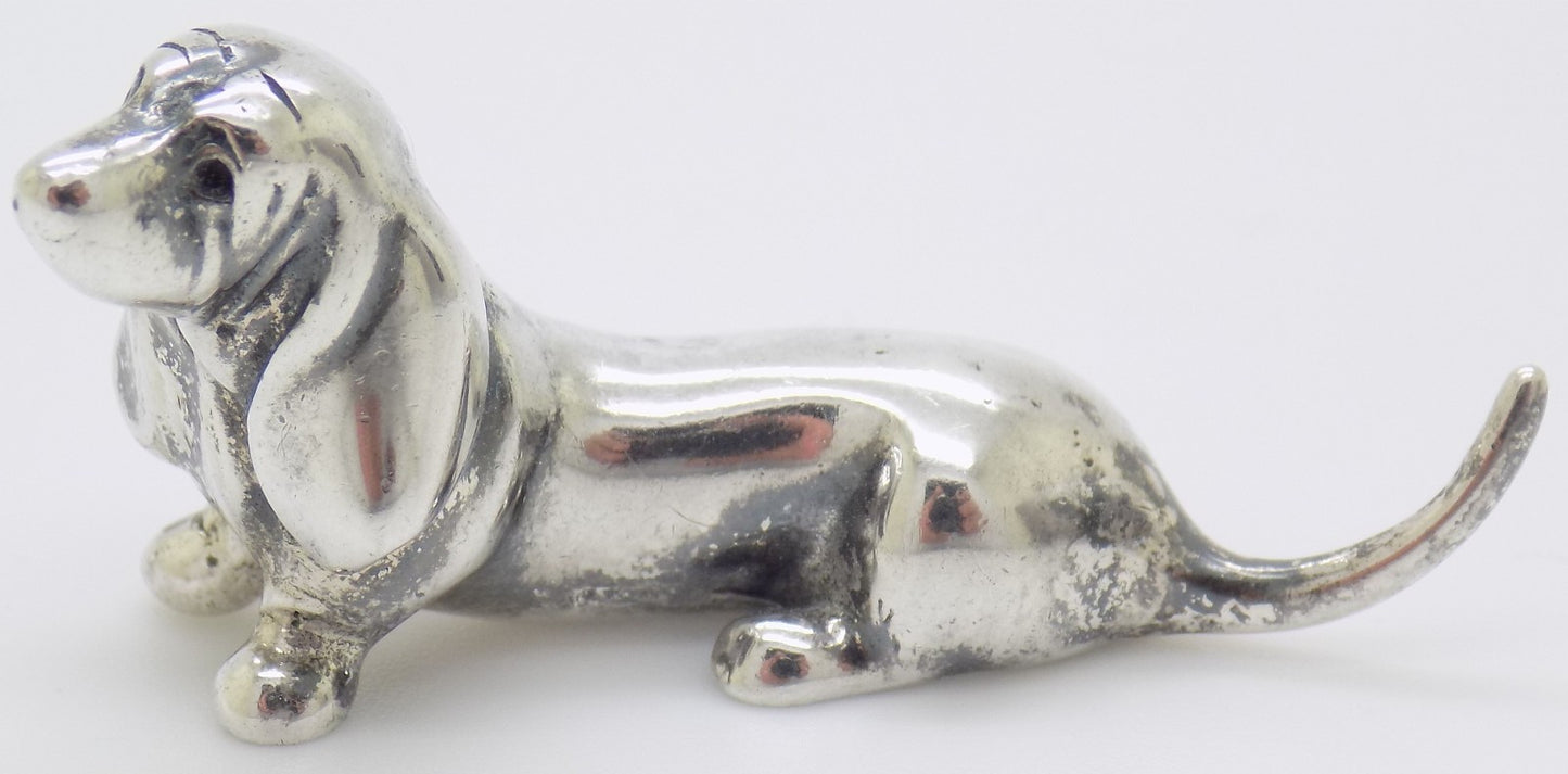Vintage Italian Handmade Genuine Silver Wiener Dog Dachshund Dollhouse Miniature