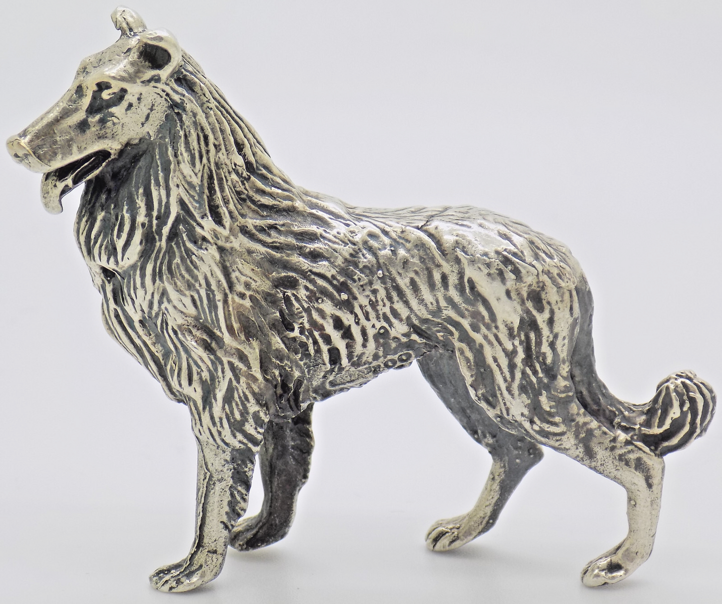 Vintage Italian 800 Silver Collie Dog Rare Figurine Large Arezzo Tuscany 1970s