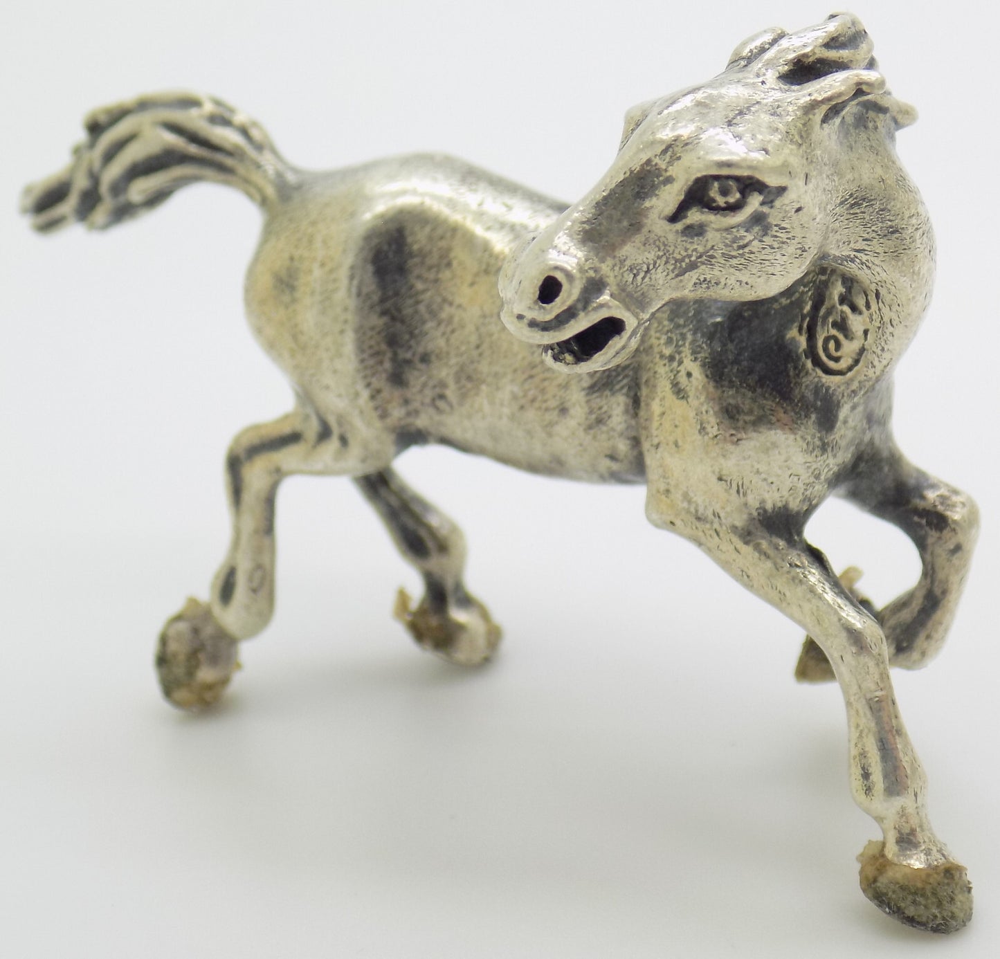 Vintage Italian Silver Galloping Horse Figurine 800 Handmade Arezzo Cerreti 1970