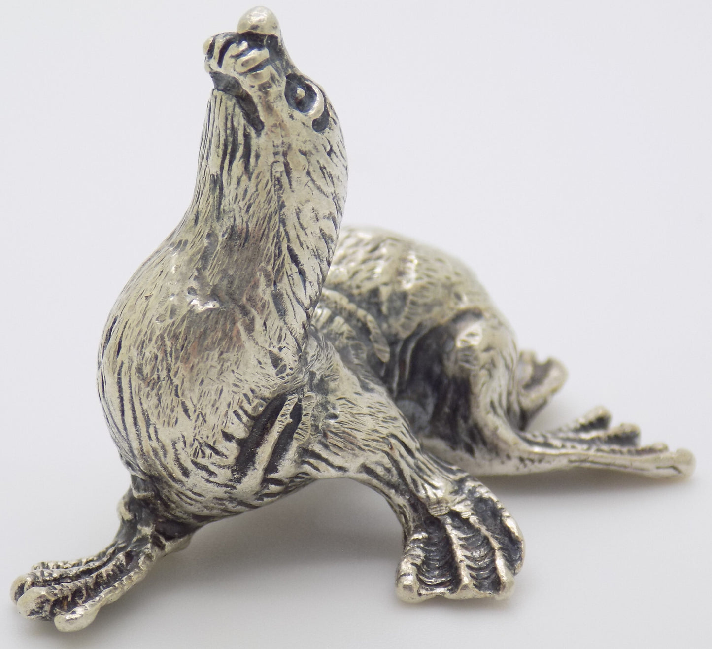 Vintage Italian Handmade Genuine Silver Detailed Seal Figurine RARE Miniature