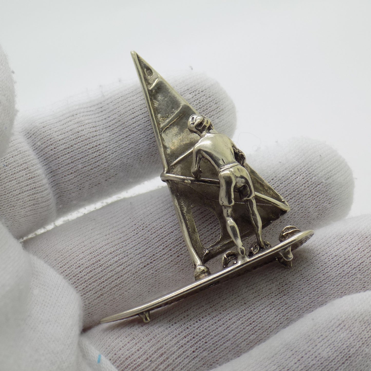 Vintage Italian Genuine Silver 800 Windsurf Large Miniature Figurine