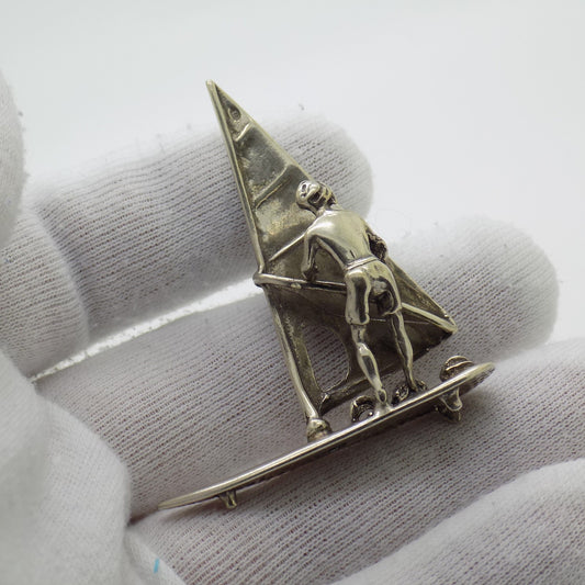 Vintage Italian Genuine Silver 800 Windsurf Large Miniature Figurine
