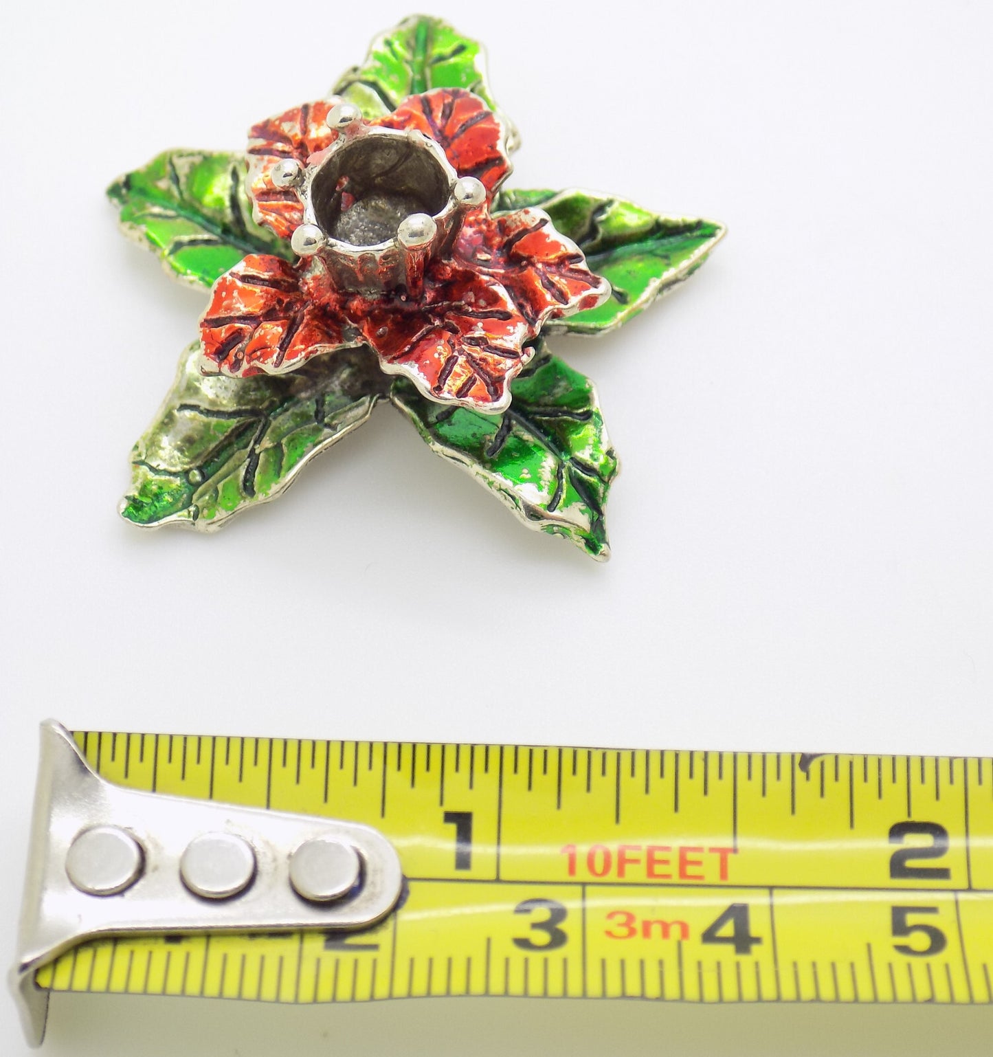 Vintage Italian Handmade Genuine Silver .800 Christmas Poinsettia Candle Holder