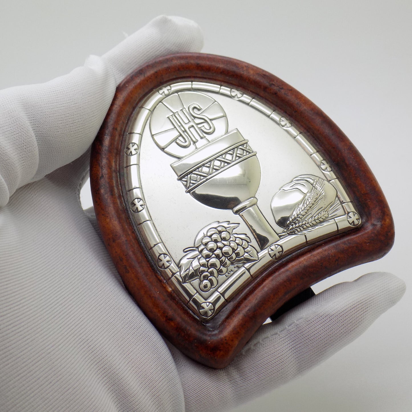 Vintage Italian Handmade Silver Lamina Sheet JHS Christian Icon (Small Defect)