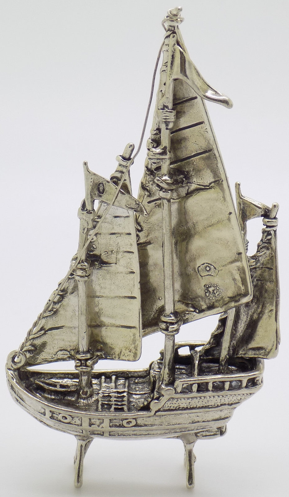 Vintage Italian Handmade Genuine Silver Detailed Crusade Ship Figurine Miniature