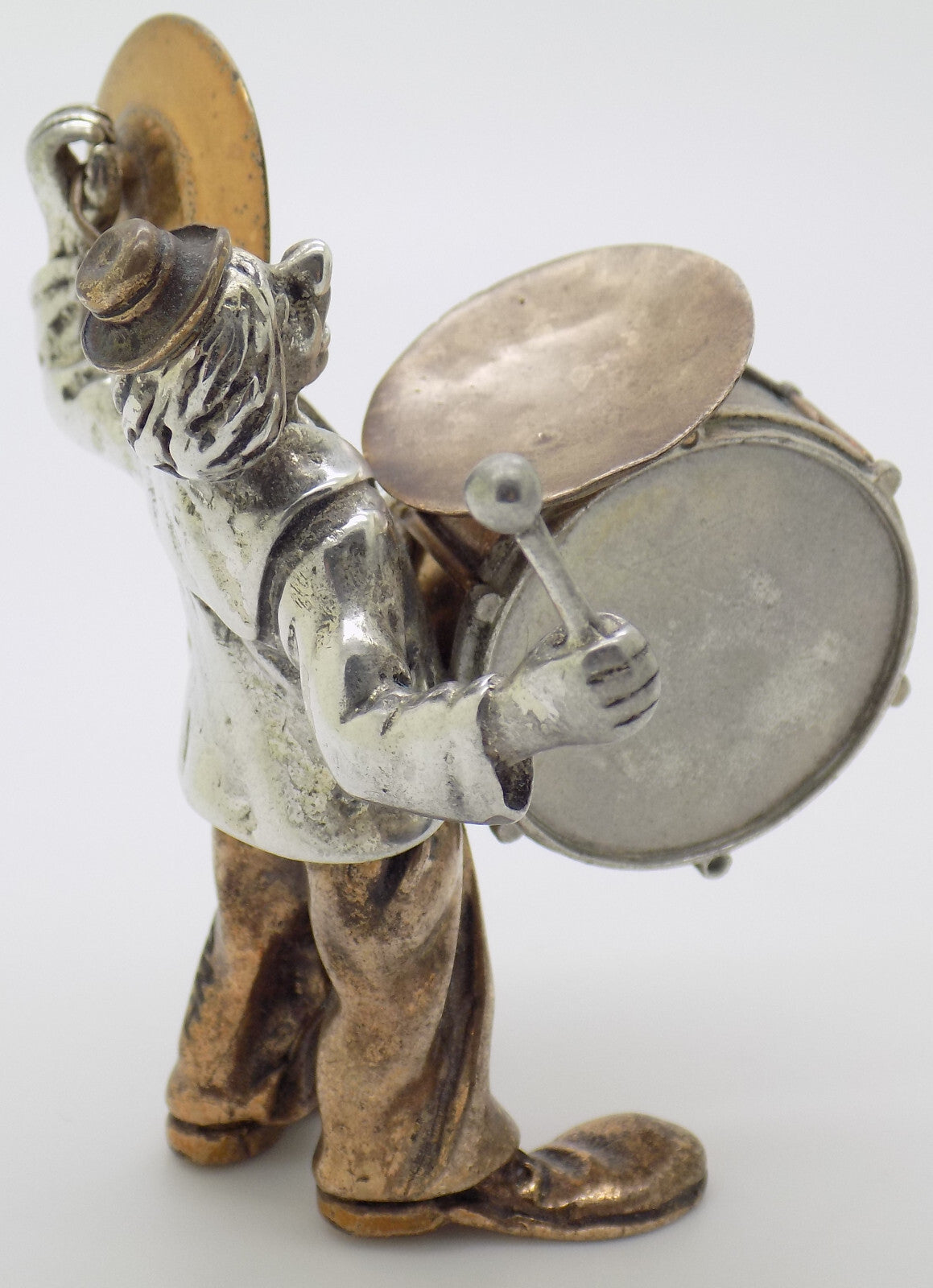 Vintage Italian Handmade Genuine Silver & Brass Rare ANGINI Clown w/t Drums Rare