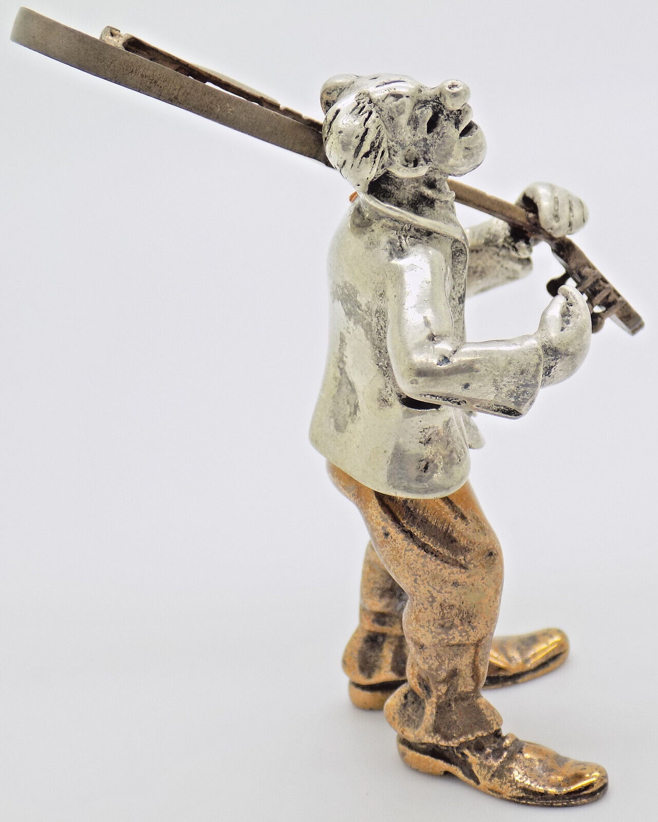 Vintage Italian Handmade Genuine Silver & Brass ANGINI Guitarist Clown Figurine