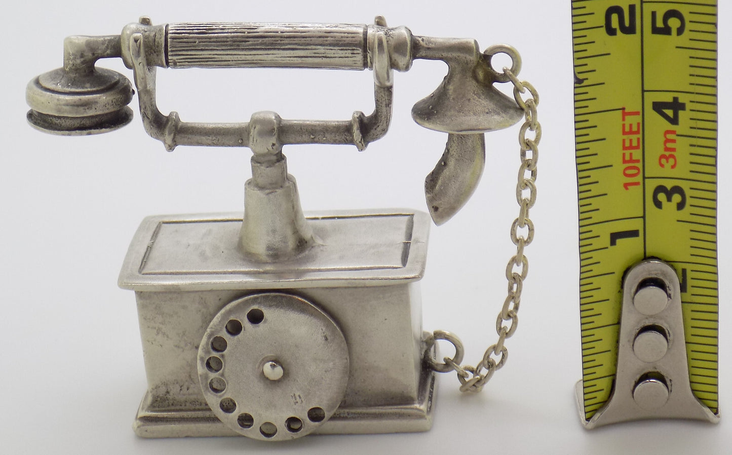 Vintage Italian Silver Old Phone Figurine Arezzo Tuscany 1980s 1990s