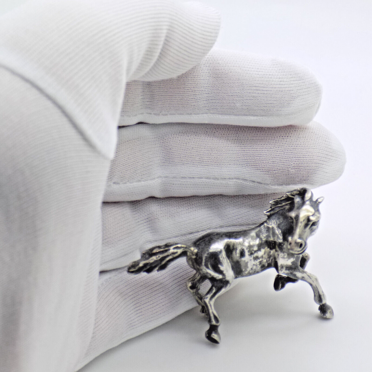 Vintage Italian Handmade Genuine Silver Horse in Full Gallop Detailed Figurine